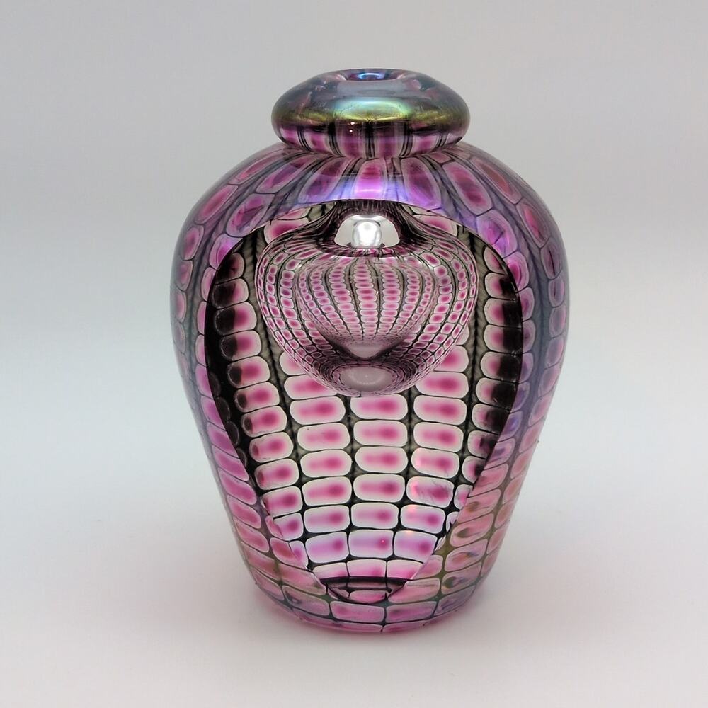 Vintage Tom Philabaum Signed 2002 Pink Reptilian Art Glass Perfume Bottle